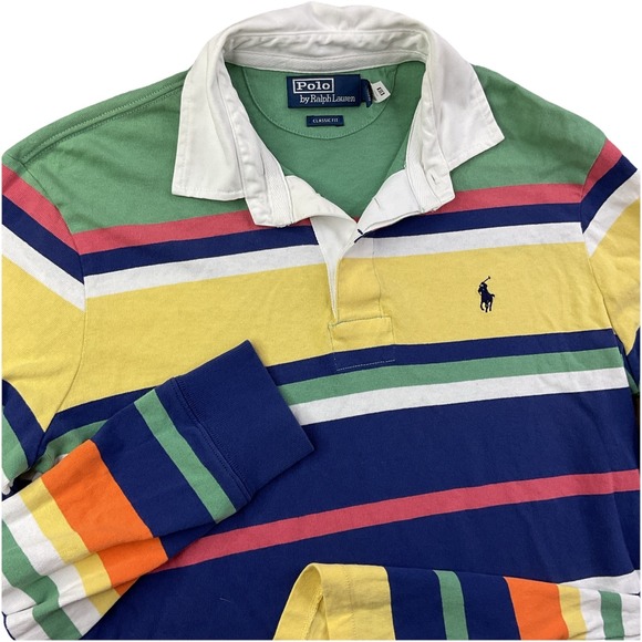 Polo Ralph Lauren The Iconic Rugby Shirt Long Sleeve Striped Men Sz M Pony - Picture 1 of 11